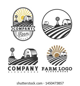 farm, house and mountain logo template