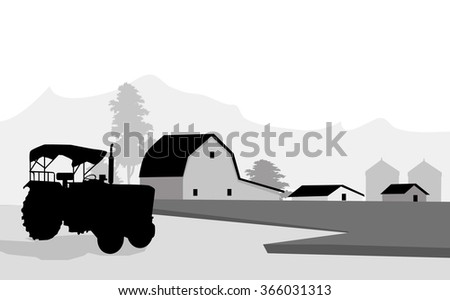 Farm House & Tractor - Vector