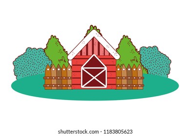 farm house with trees and wooden fence