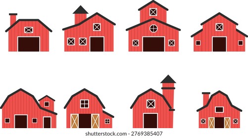 The farm house vector design features a simple rural home with natural elements, creating a calm and countryside feel.
