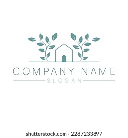 Farm house vector logo design. House and leaves abstract logo template. Gardeningand agriculture logo template. 