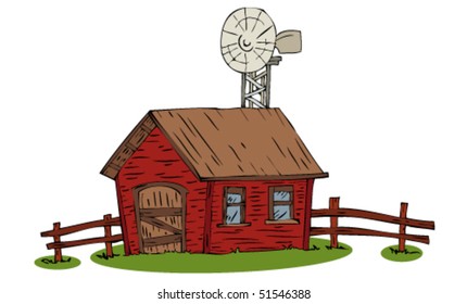 Farm house with windmill.