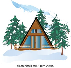 Farm House Winter Season mountain trees snow winter scene holiday 