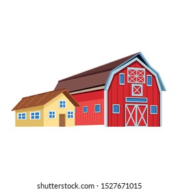 farm house and wooden farm barn icon over white background, vector illustration
