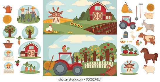 Farm household or farmer agriculture and cattle farming vector flat design