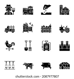 Farm icon. Agriculture and Farming black solid icons set with white background.