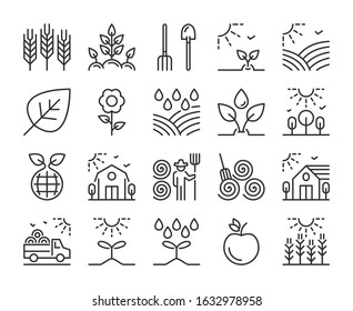 Farm Icon. Agriculture And Farming Line Icons Set.