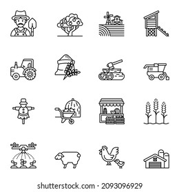 Farm icon. Agriculture and Farming line icons set 