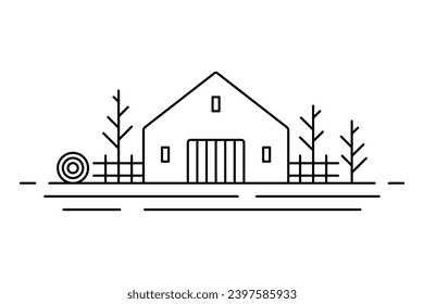 Farm icon. Barn. Black contour linear silhouette. Editable strokes. Front view. Vector simple flat graphic illustration. Isolated object on a white background. Isolate.