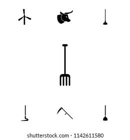 Farm icon. collection of 7 farm filled icons such as mill, pitchfork, hoe, cow. editable farm icons for web and mobile.