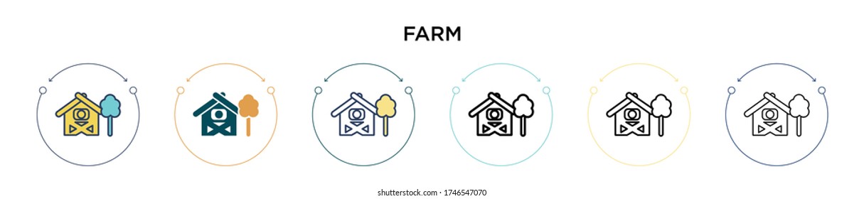 Farm icon in filled, thin line, outline and stroke style. Vector illustration of two colored and black farm vector icons designs can be used for mobile, ui, web