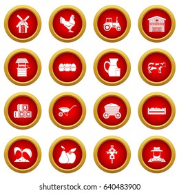 Farm icon red circle set isolated on white background