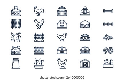 Farm icon representing rural agriculture, crop cultivation, and natural food production in outline style