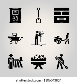 Farm icon set. adult, abstract, shovel and wooden vector illustration for web