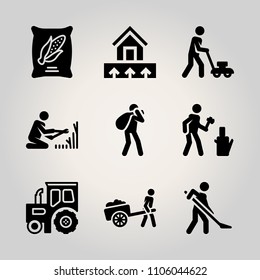 Farm icon set. agricultural, engine, seed and transport vector illustration for web