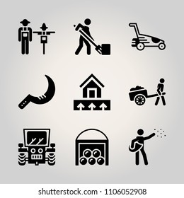 Farm icon set. agronomy, backyard, tree and drawing vector illustration for web