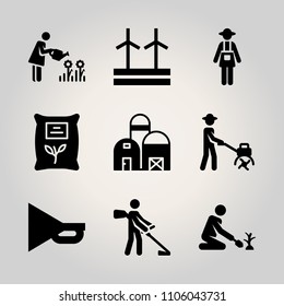 Farm icon set. closeup, ranch, generator and agriculture vector illustration for web