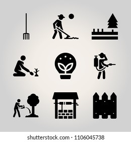 Farm icon set. ecology, sunlight, male and fantasy vector illustration for web