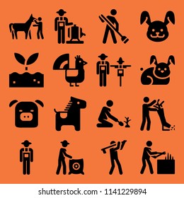 farm icon set. With farmer, rabbit and horse  vector icons for graphic design and web