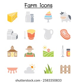 Farm icon set  in flat color style