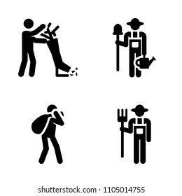 Farm icon set. food, countryside, adult and rancher vector illustration for web