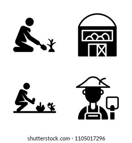 Farm icon set. grain, board, house and grunge vector illustration for web
