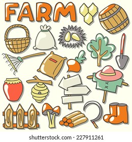 Farm icon set. Hand drawn vector illustration