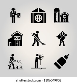 Farm icon set. holding, cloud, sunlight and rancher vector illustration for web