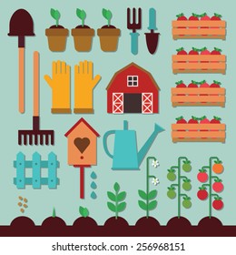 farm icon set - how to grow tomatoes - garden tools