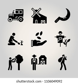 Farm icon set. mill, pumpkin, ghost and dutch vector illustration for web