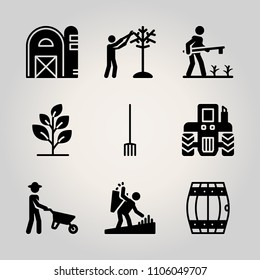 Farm Icon Set. Outdoor, Silo, Farmland And Gardening Vector Illustration For Web