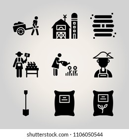 Farm icon set. ranch, collection, people and path vector illustration for web