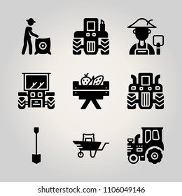 Farm icon set. retro, dig, tractor and vector vector illustration for web
