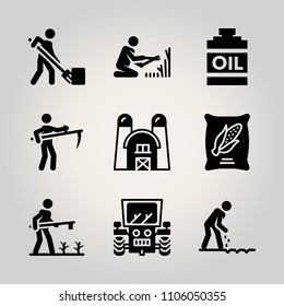 Farm icon set. rig, ear, portrait and cooking vector illustration for web