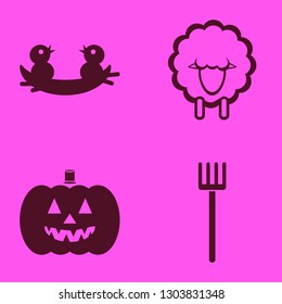farm icon set with sheep, nest chicks and pumpkin vector illustration