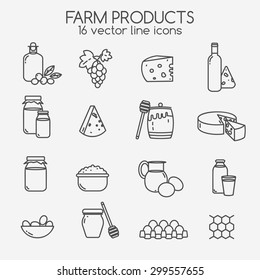 Farm icon set, simple and thin line design