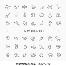 Farm icon set, simple and thin line design