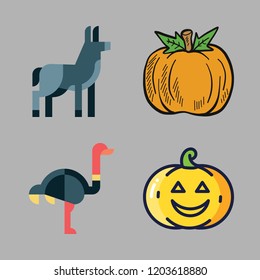 farm icon set. vector set about donkey, ostrich and pumpkin icons set.