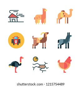 farm icon set. vector set about donkey, alpaca, wind and goat icons set.