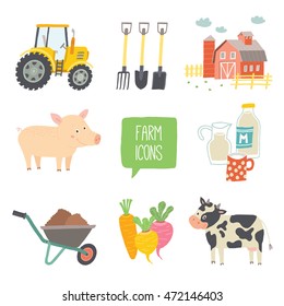 Farm icon set. Vector illustration. Cartoon vector hand drawn eps 10 illustration isolated on white background.