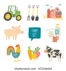 Farm icon set. Vector illustration. Cartoon vector hand drawn eps 10 illustration isolated on white background.