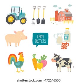 Farm icon set. Vector illustration. Cartoon vector hand drawn eps 10 illustration isolated on white background.