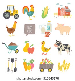 Farm icon set. Vector illustration. Cartoon vector hand drawn eps 10 illustration isolated on white background.