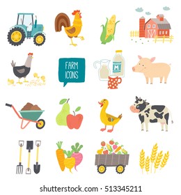 Farm icon set. Vector illustration. Cartoon vector hand drawn eps 10 illustration isolated on white background.