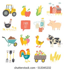 Farm icon set. Vector illustration. Cartoon vector hand drawn eps 10 illustration isolated on white background.