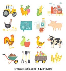 Farm icon set. Vector illustration. Cartoon vector hand drawn eps 10 illustration isolated on white background.