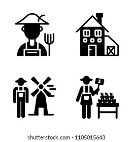 Farm icon set. village, texture, windmill and wooden vector illustration for web