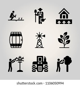 Farm icon set. windmill, wine, store and holland vector illustration for web