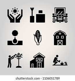 Farm icon set. young, popcorn, farm and wooden vector illustration for web