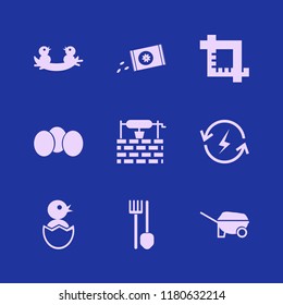 farm icon. farm vector icons set eggs, water well, wheelbarrow and renewable energy